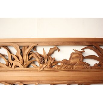 井波彫刻 岩倉勘宰 粟に鳥 木彫欄間 2枚1組　R0539 