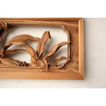 井波彫刻 岩倉勘宰 粟に鳥 木彫欄間 2枚1組　R0539 