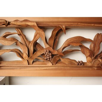 井波彫刻 岩倉勘宰 粟に鳥 木彫欄間 2枚1組　R0539 