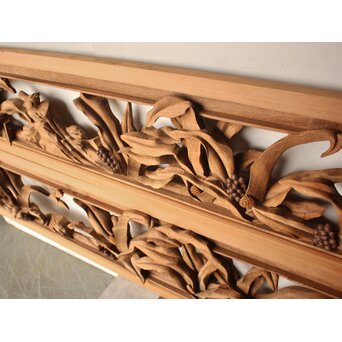 井波彫刻 岩倉勘宰 粟に鳥 木彫欄間 2枚1組　R0539 