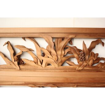 井波彫刻 岩倉勘宰 粟に鳥 木彫欄間 2枚1組　R0539 