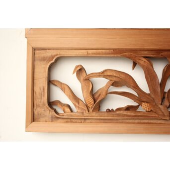 井波彫刻 岩倉勘宰 粟に鳥 木彫欄間 2枚1組　R0539 