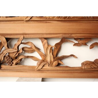 井波彫刻 岩倉勘宰 粟に鳥 木彫欄間 2枚1組　R0539 