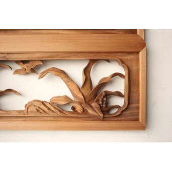 井波彫刻 岩倉勘宰 粟に鳥 木彫欄間 2枚1組　R0539 