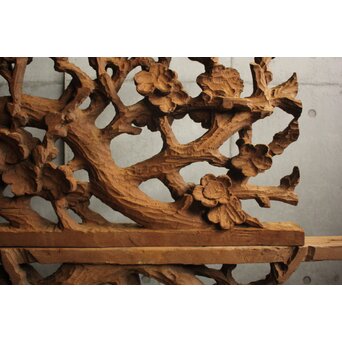 荒彫 堅木梅木彫大欄間 2枚1組　R0540 