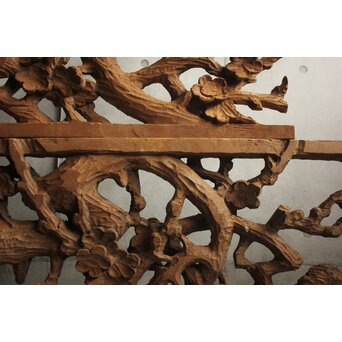 荒彫 堅木梅木彫大欄間 2枚1組　R0540 