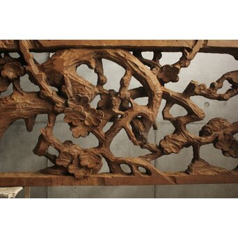 荒彫 堅木梅木彫大欄間 2枚1組　R0540 