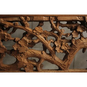 荒彫 堅木梅木彫大欄間 2枚1組　R0540 