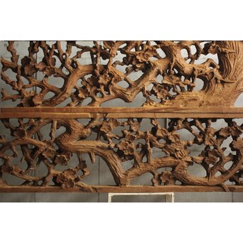 荒彫 堅木梅木彫大欄間 2枚1組　R0540 