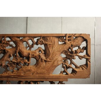 荒彫 堅木梅木彫大欄間 2枚1組　R0540 