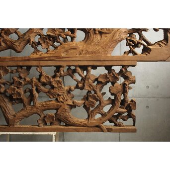 荒彫 堅木梅木彫大欄間 2枚1組　R0540 