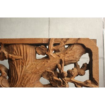 荒彫 堅木梅木彫大欄間 2枚1組　R0540 