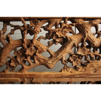 荒彫 堅木梅木彫大欄間 2枚1組　R0540 