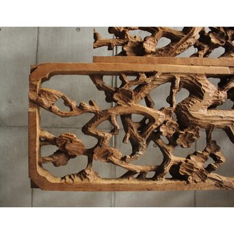 荒彫 堅木梅木彫大欄間 2枚1組　R0540 