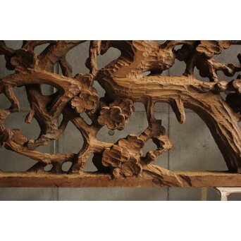 荒彫 堅木梅木彫大欄間 2枚1組　R0540 