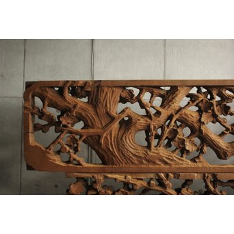 荒彫 堅木梅木彫大欄間 2枚1組　R0540 