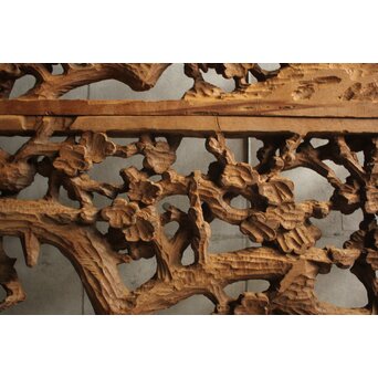 荒彫 堅木梅木彫大欄間 2枚1組　R0540 