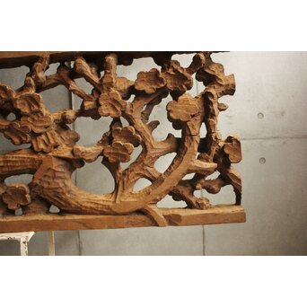 荒彫 堅木梅木彫大欄間 2枚1組　R0540 