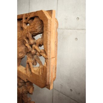 荒彫 堅木梅木彫大欄間 2枚1組　R0540 