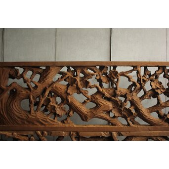 荒彫 堅木梅木彫大欄間 2枚1組　R0540 