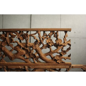 荒彫 堅木梅木彫大欄間 2枚1組　R0540 