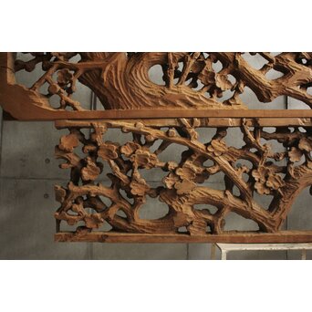 荒彫 堅木梅木彫大欄間 2枚1組　R0540 