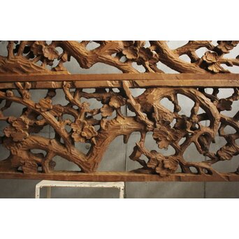 荒彫 堅木梅木彫大欄間 2枚1組　R0540 