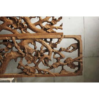 荒彫 堅木梅木彫大欄間 2枚1組　R0540 