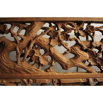 荒彫 堅木梅木彫大欄間 2枚1組　R0540 