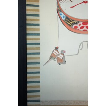 鳥居派宗家7代【4代 鳥居清忠】絹本着色軸装 日本一 桃太郎 浮世絵　Z809 