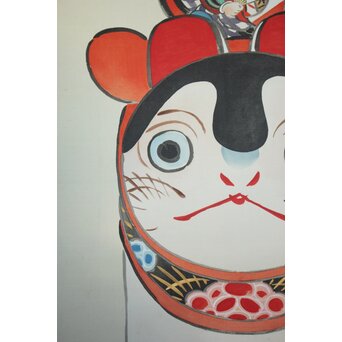 鳥居派宗家7代【4代 鳥居清忠】絹本着色軸装 日本一 桃太郎 浮世絵　Z809 