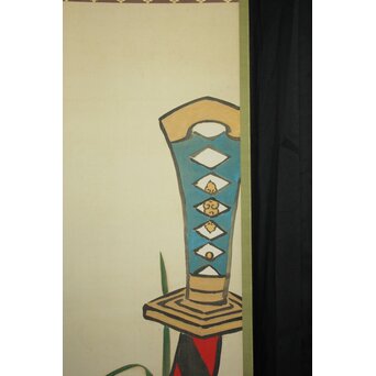 鳥居派宗家7代【4代 鳥居清忠】絹本着色軸装 節句 刀 五月　Z810 