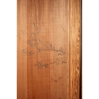 倣 渡辺崋山 墨梅図 板絵 引戸 2枚1組　B1120 