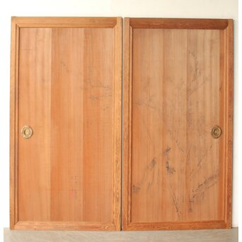 倣 渡辺崋山 墨梅図 板絵 引戸 2枚1組　B1120