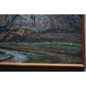 王路 山岳風景 油彩　Z814 