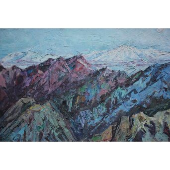 王路 山岳風景 油彩　Z814 