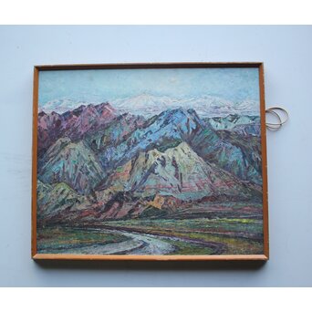 王路 山岳風景 油彩　Z814
