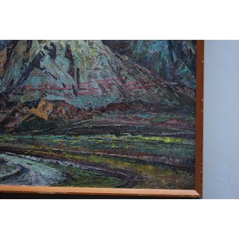 王路 山岳風景 油彩　Z814 