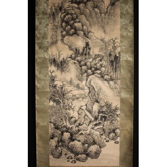 呉待秋 水墨山水 紙本掛軸　Z816 