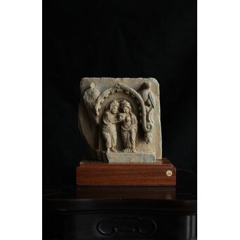 ガンダーラ美術 緑岩 仏伝 浮彫レリーフ彫刻　X640