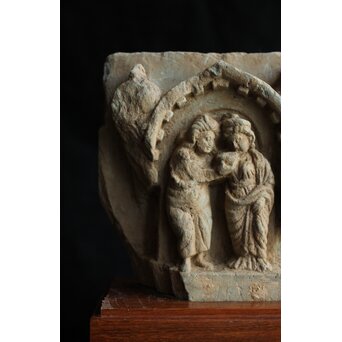 ガンダーラ美術 緑岩 仏伝 浮彫レリーフ彫刻　X640 