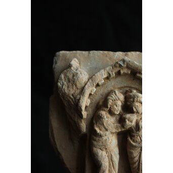 ガンダーラ美術 緑岩 仏伝 浮彫レリーフ彫刻　X640 