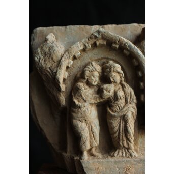 ガンダーラ美術 緑岩 仏伝 浮彫レリーフ彫刻　X640 