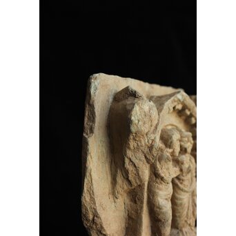 ガンダーラ美術 緑岩 仏伝 浮彫レリーフ彫刻　X640 