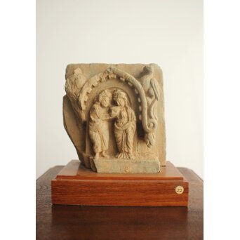 ガンダーラ美術 緑岩 仏伝 浮彫レリーフ彫刻　X640 