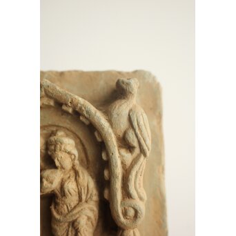 ガンダーラ美術 緑岩 仏伝 浮彫レリーフ彫刻　X640 