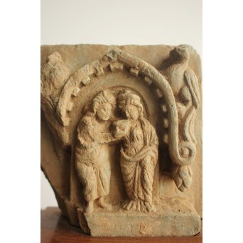 ガンダーラ美術 緑岩 仏伝 浮彫レリーフ彫刻　X640 