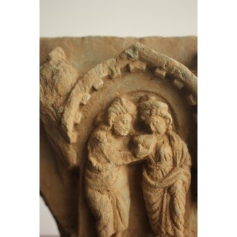 ガンダーラ美術 緑岩 仏伝 浮彫レリーフ彫刻　X640 