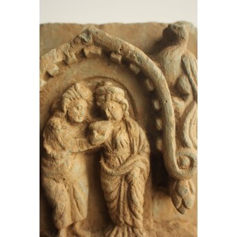 ガンダーラ美術 緑岩 仏伝 浮彫レリーフ彫刻　X640 