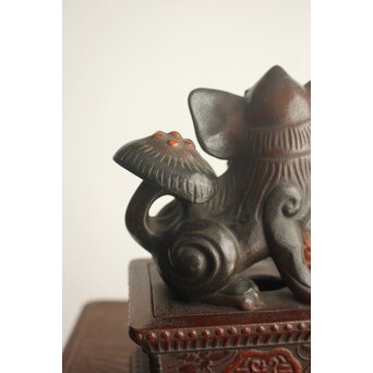 大垣昌訓 唐物写 乾漆玉取獅子香炉 共箱　Q403 